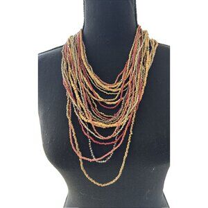Chicos Layered Mutlicolor Gold Tone 14" Long Seed Bead Statement Necklace NEW